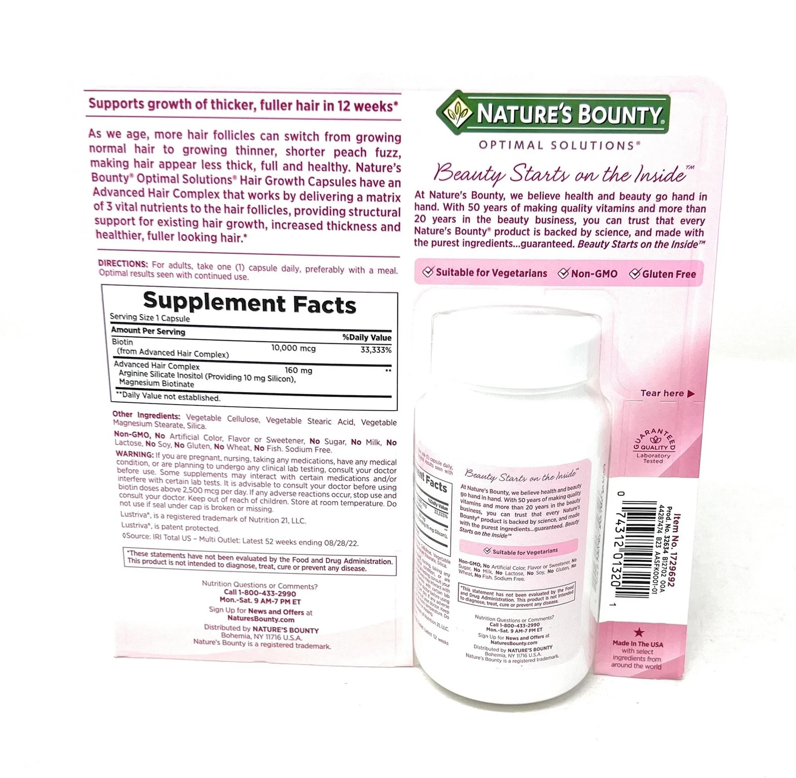 Nature’s Bounty Hair Growth Supplement 3 Pack 90 Capsules 1 Per Day Sealed