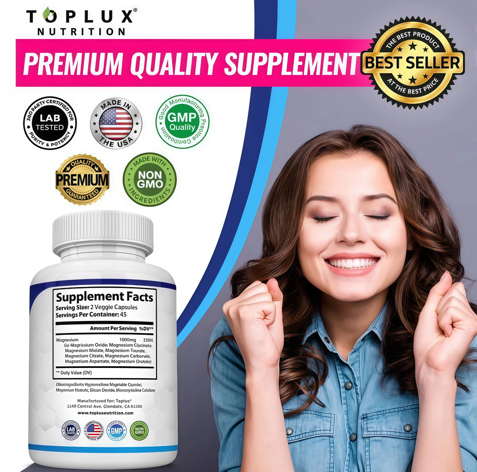 Toplux Magnesium Complex 8 Essential Magnesium Supplement 1000mg