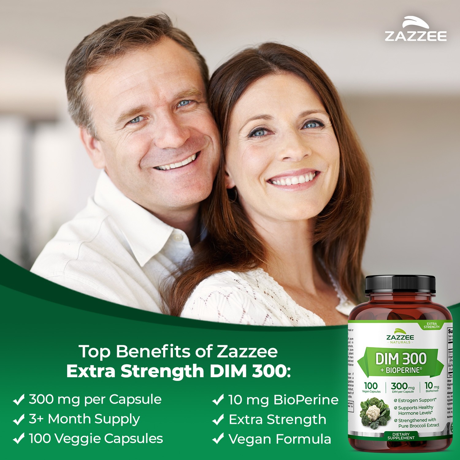 DIM Supplement (Diindolylmethane) 300 mg with 10 mg BioPerine 100 Count Vegan