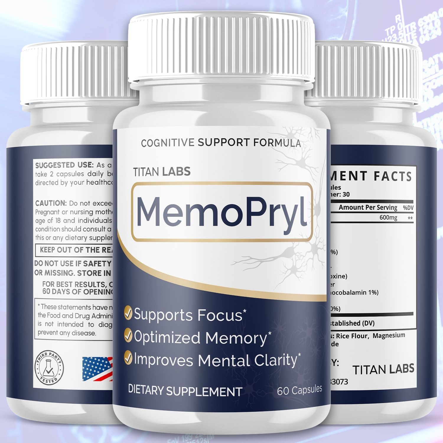 (1 Pack) MemoPryl Nootropic All Natural Brain Supplement Memo Pryl 60 Capsules