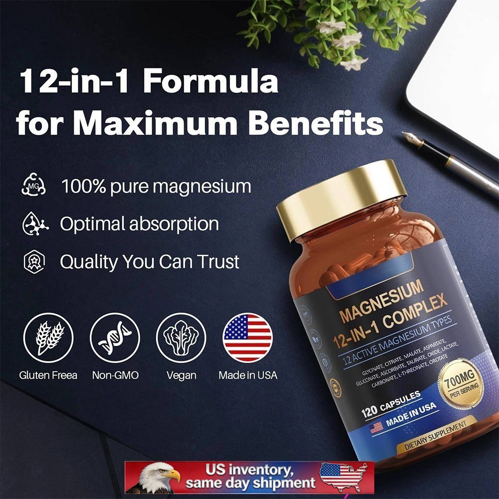 1-3 PACK Magnesium Complex 700mg 12 in 1 Magnesium Supplement with 120 counts-+