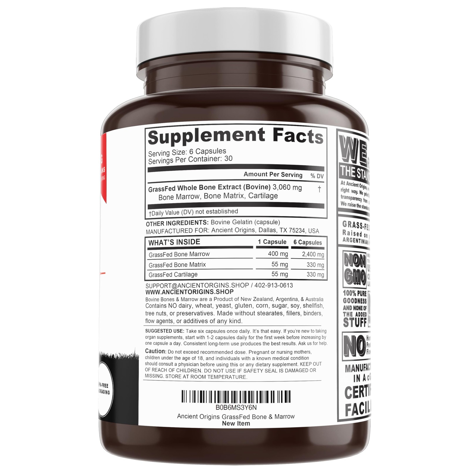 Grass Fed Bone Marrow Supplement, 3060mg, Skin, Oral Health, and Joint Support