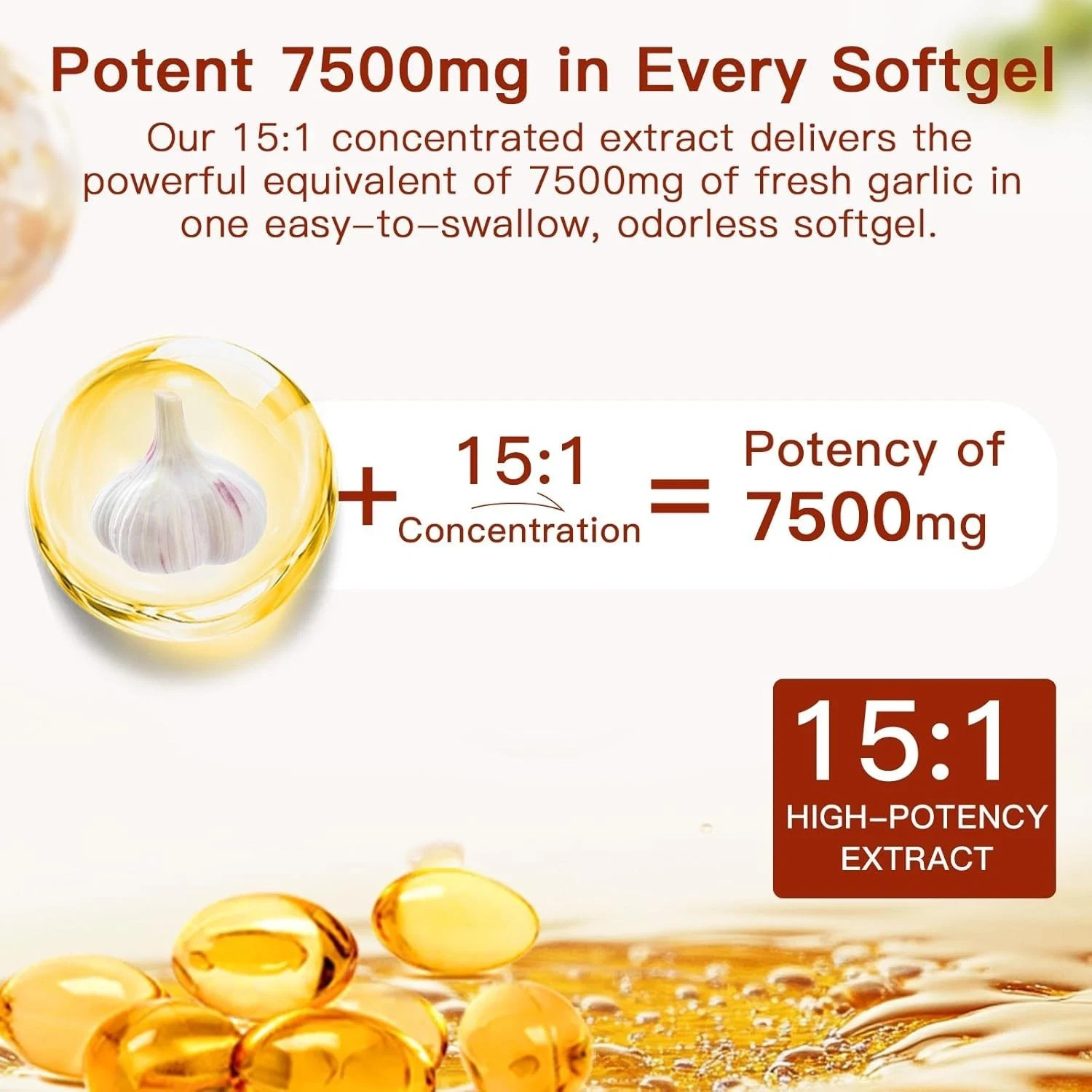Odorless Garlic 7500mg Per Servings, 300 Softgels | 2 Years Aged Garlic Extra…