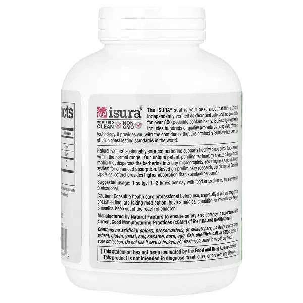 Natural Factors Berberine LipoMicel Matrix, 500 mg, 90 liquid softgels