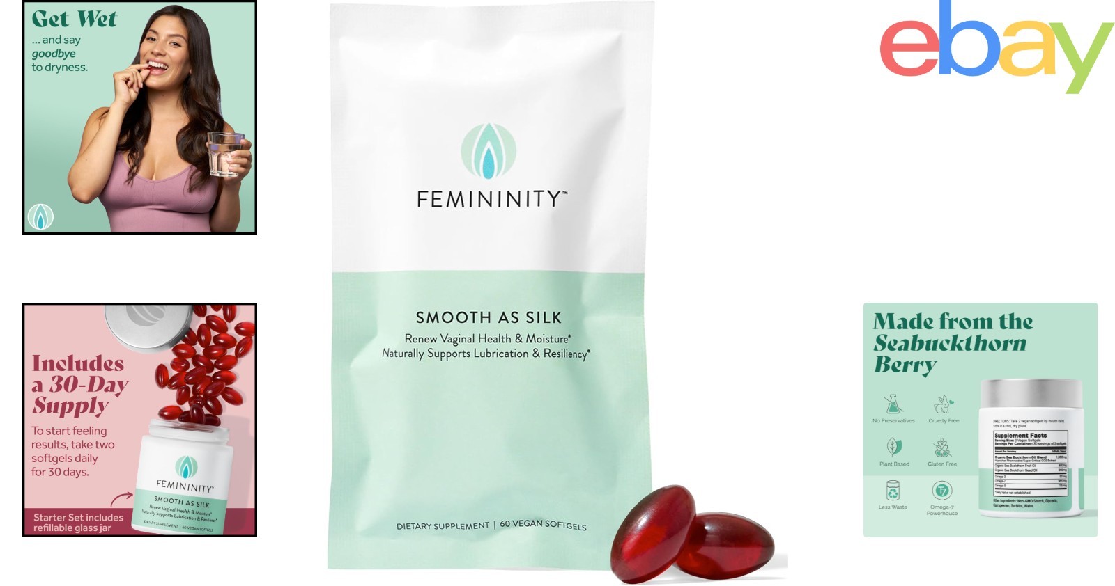 30-Day Refill Softgels for Vaginal Dryness, Sea Buckthorn Oil with Omega 7
