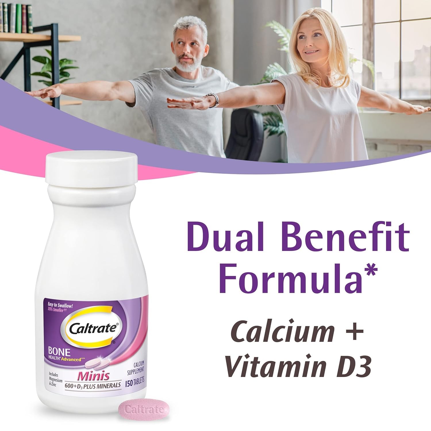 Caltrate Minis 600 Plus D3 Calcium Vitamin D3 Mineral Tablets 150 Count