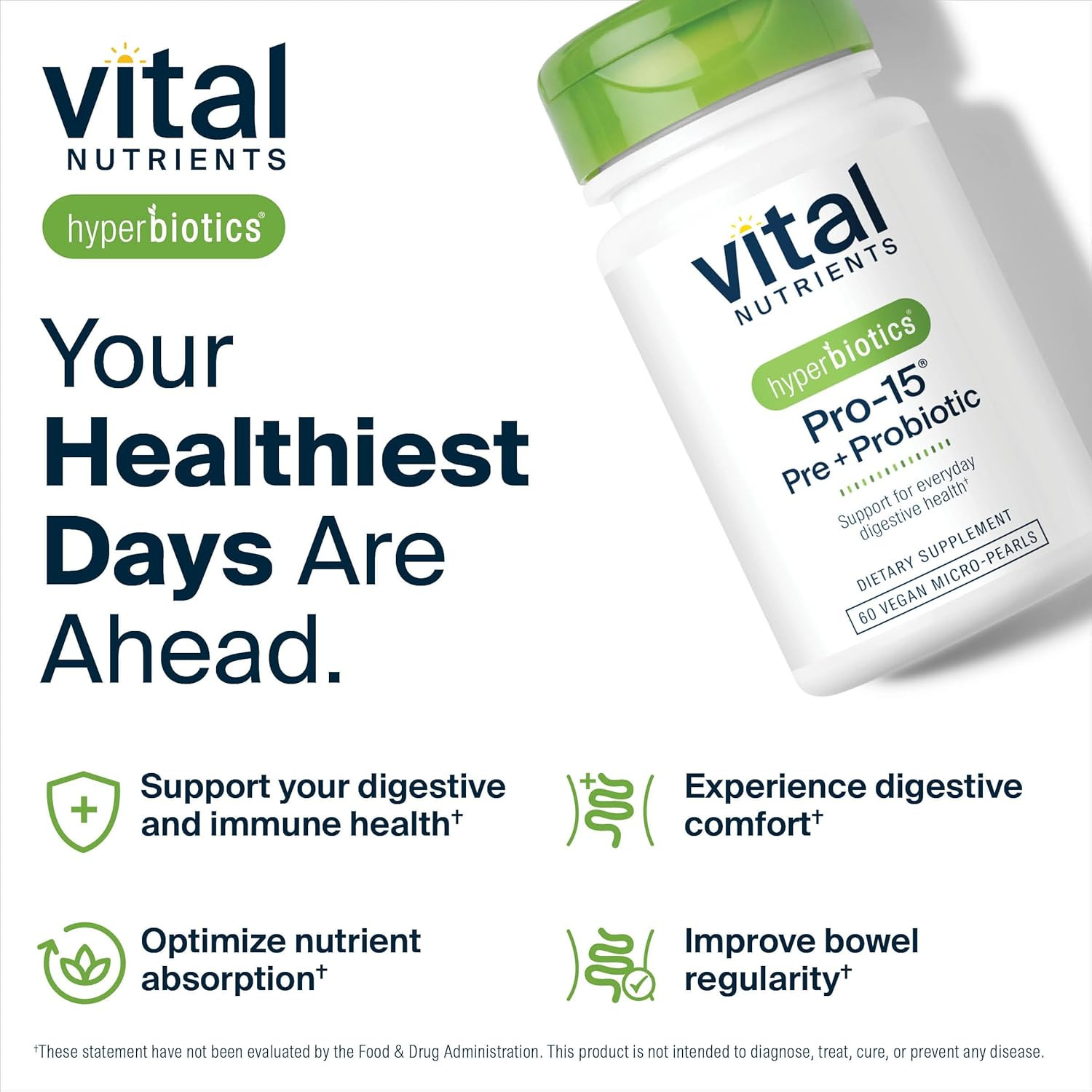 Hyperbiotics Vital Nutrients Pro-15 Prebiotics and Probiotics for Women and Men