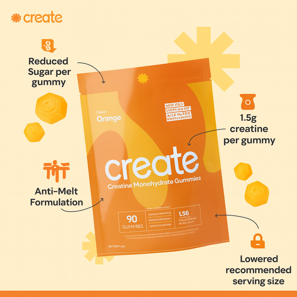 Create Creatine Monohydrate Gummies for Men & Women Strength Orange 90ct NON GMO