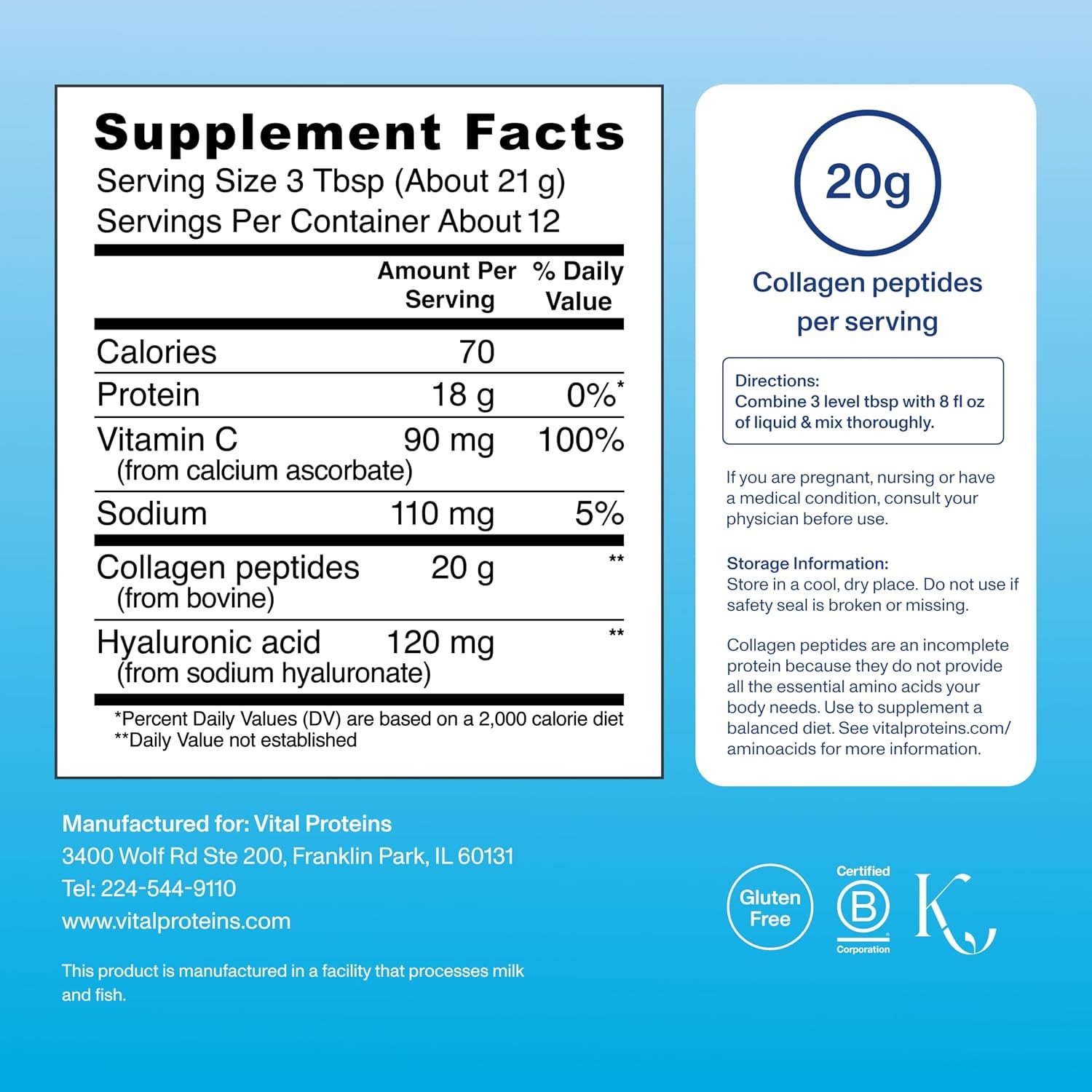 Unflavored Collagen Peptides Powder Supplement 12 Servings 9.33oz