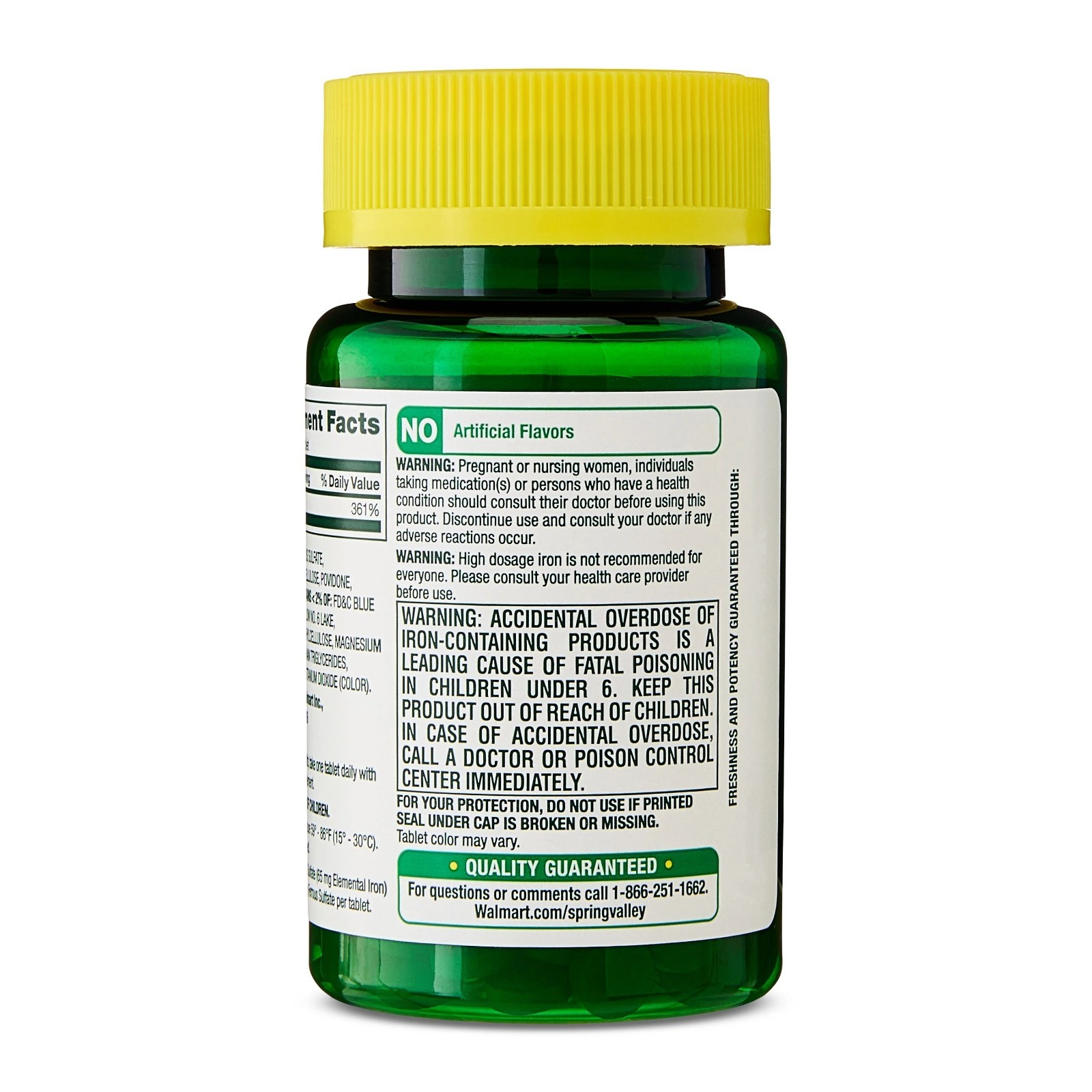 Spring Valley Iron General Wellness Dietary Supplement Tablets, 65 mg, 100 Count