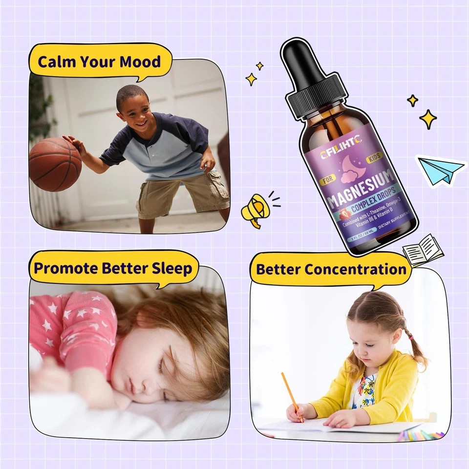 FILIHTC Kids Magnesium Complex Drops, Strawberry Flavor, 2 FL OZ/60 ML
