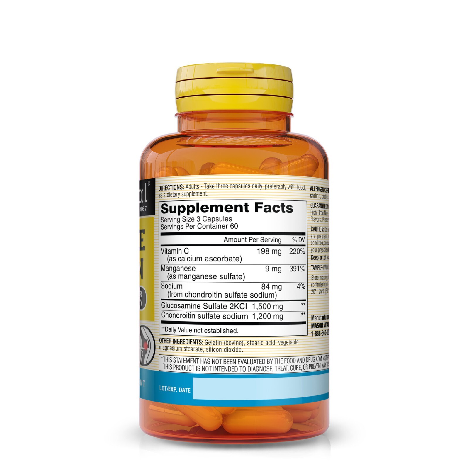 Mason Natural Double Strength Glucosamine Chondroitin 1500/1200, Joint, 180 Caps