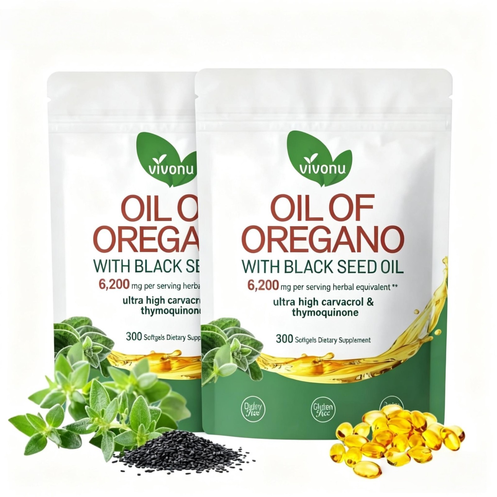 2 Packs Micro Ingredients Oil of Oregano Softgels 6000mg Per Serving, 300 Count