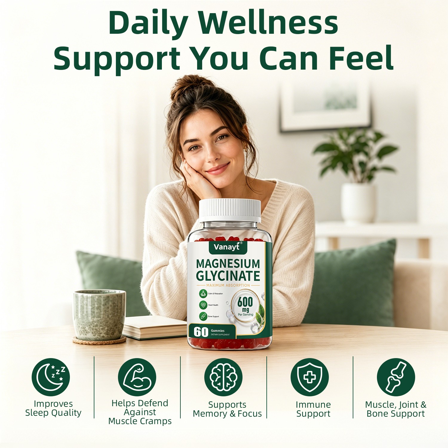 2x Magnesium Glycinate 600mg Advanced Complex 60 Gummy Gluten Free & Non-GMO