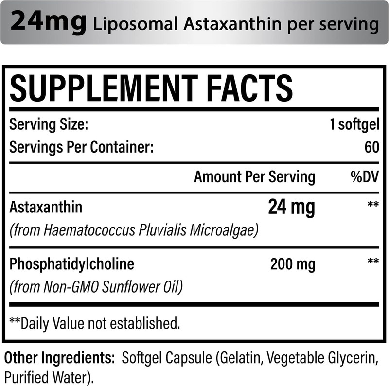 Powerful Liposomal Astaxanthin 24mg – Superior Antioxidant to Vitamin C, Non-GMO
