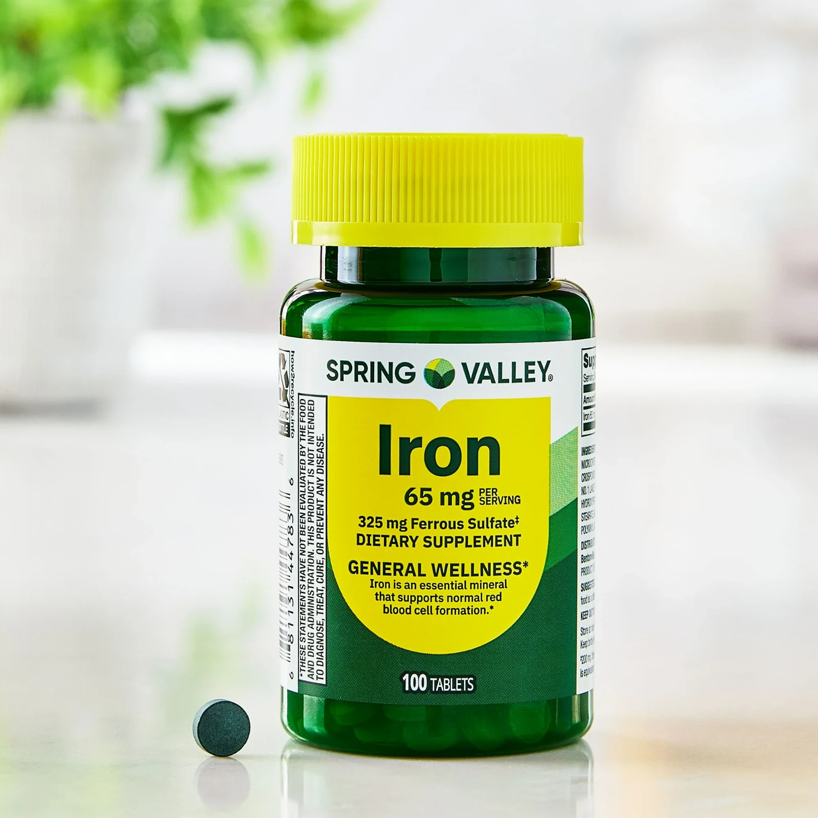 Spring Valley Iron General Wellness Dietary Supplement Tablets, 65 mg, 100 Count