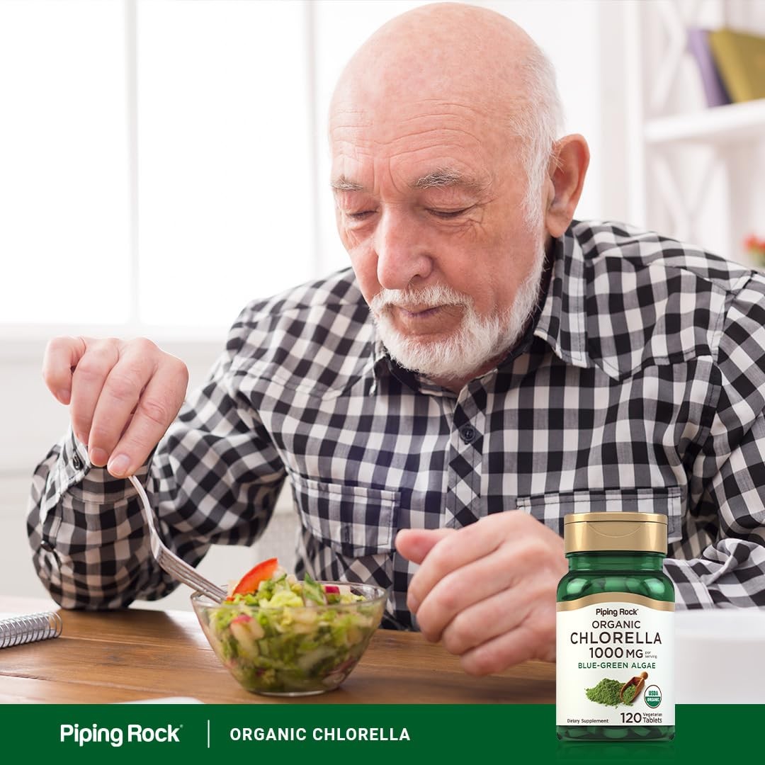 Piping Rock Chlorella | 1000mg | 120 Tablets | Organic Blue-Green Algae | Non-GM