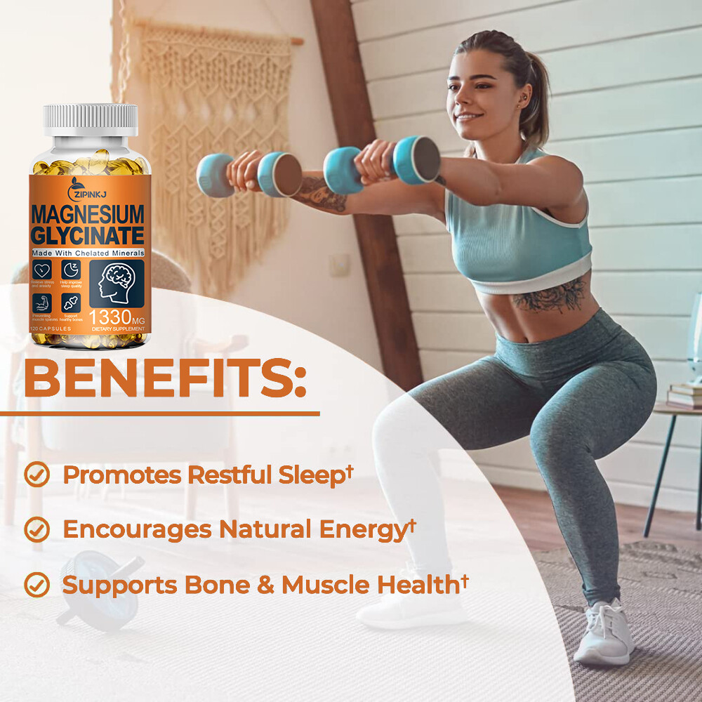 Magnesium Glycinate 1330mg – 120 Capsules For Sleep, Stress Relief Support Bone