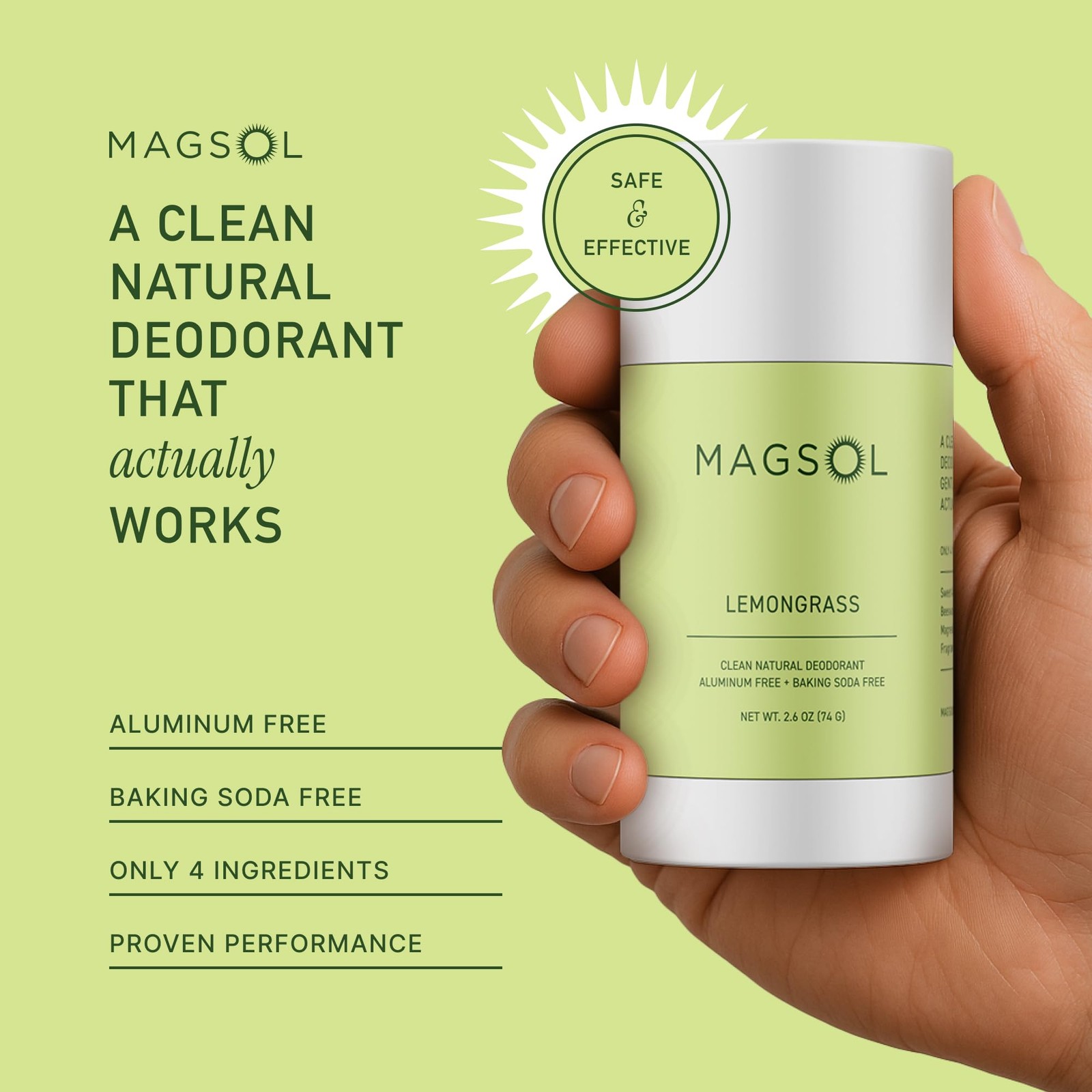 MAGSOL Magnesium Deodorant for Men, Aluminum Free, 2.6 Fl Oz (Pack of 1)