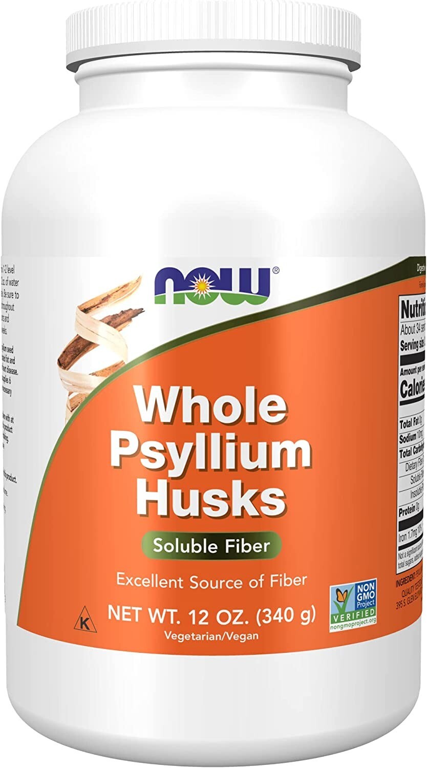 (3 PK) Now Foods Whole Psyllium Husk Husks Soluble Fiber, 12 oz,EXP 11/2026.