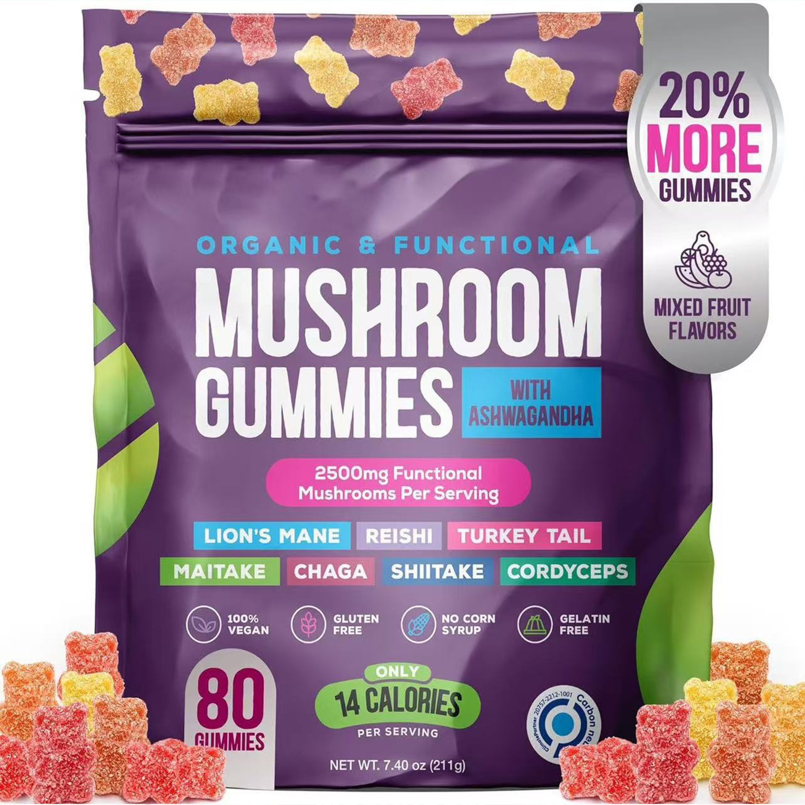 400Pcs Mushroom Gummies Supplement With Ashawanduha Functional Mushroom Gummies