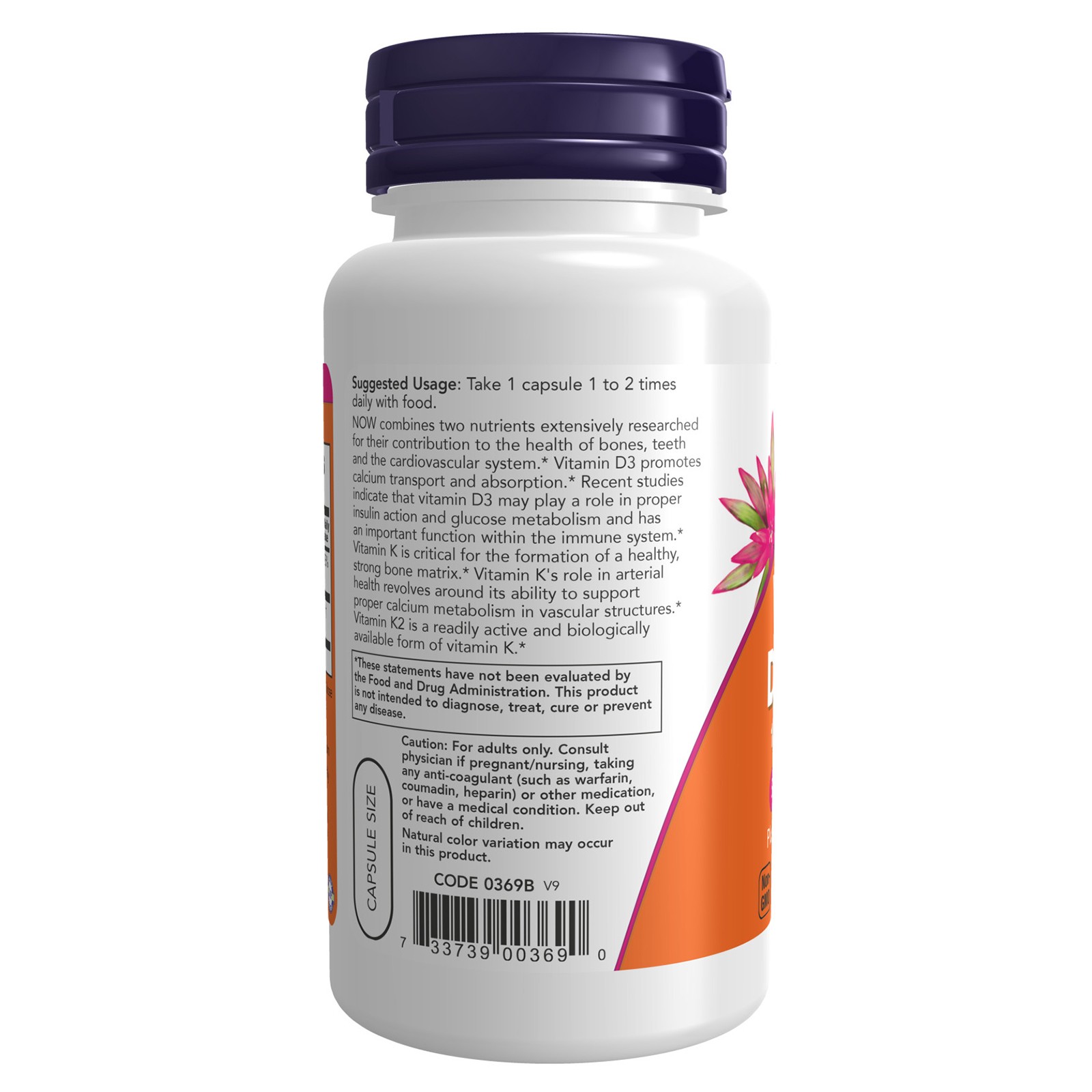 NOW FOODS Vitamin D-3 & K-2 – 120 Veg Capsules