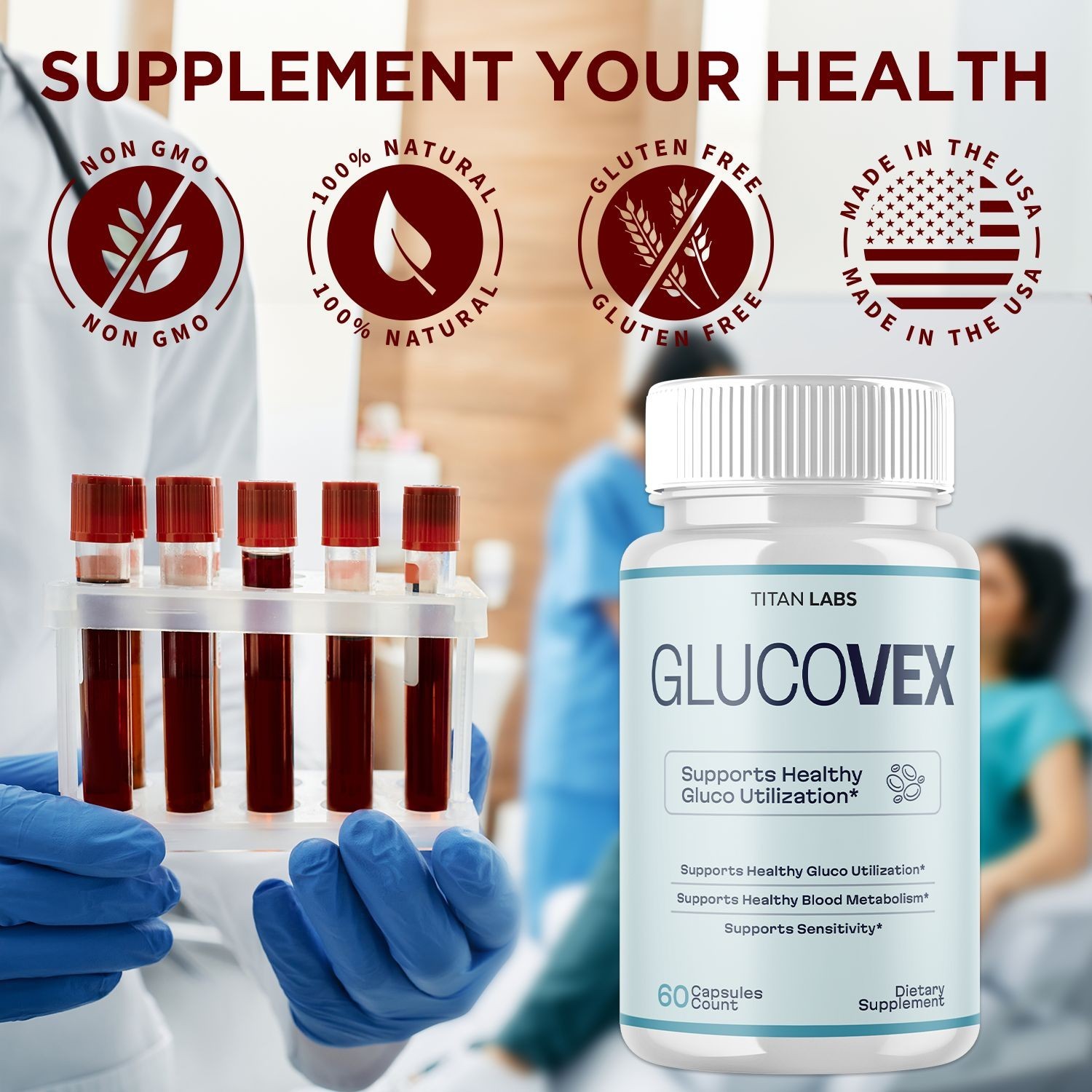 (1 Pack) Glucovex Advanced Blood Support Max Supplement Gluco Vex 60 Capsules