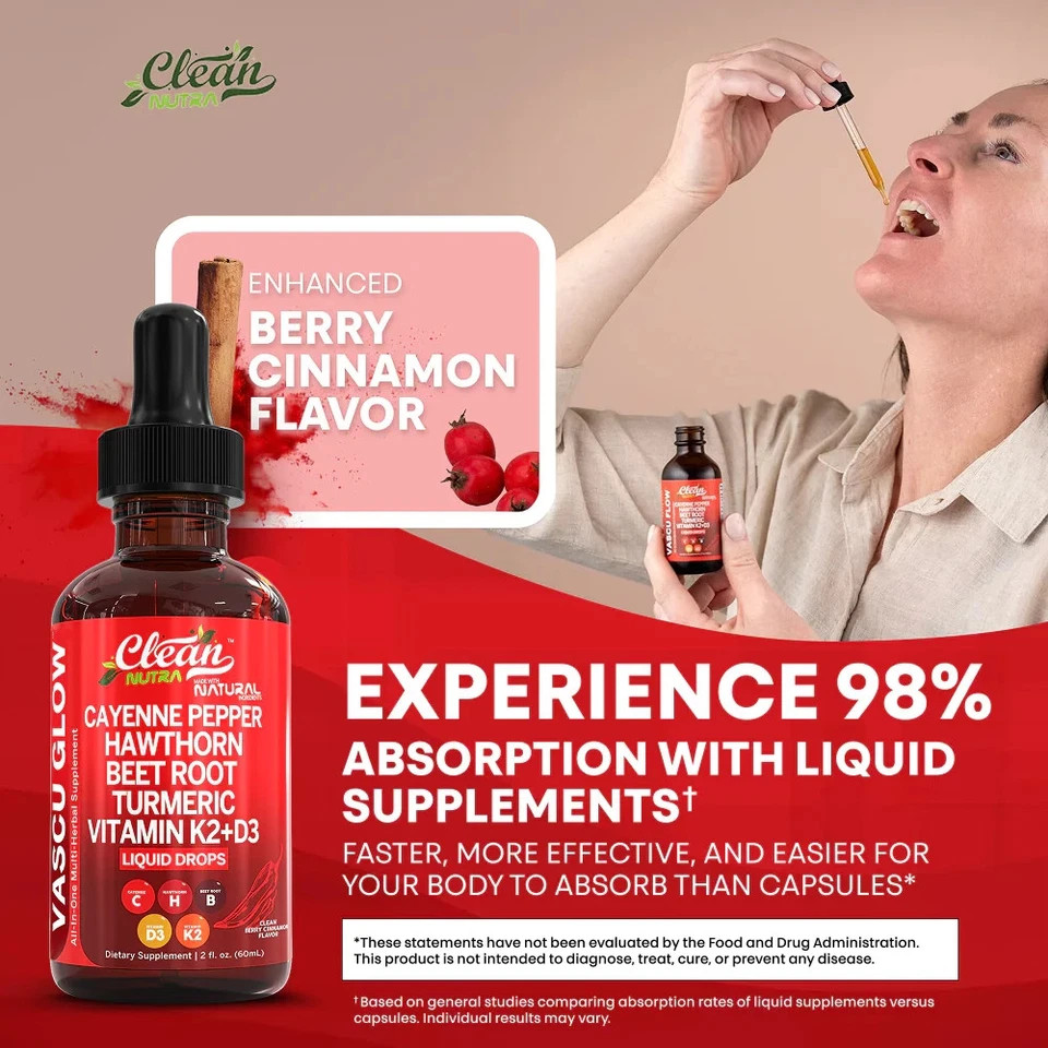 3Pack Cayenne Pepper Hawthorn Beet Root Turmeric Vitamin K2+D3 Liquid Drops