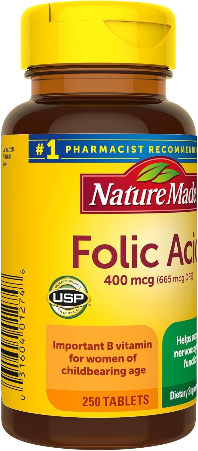 Nature Made Folic Acid 400 mcg (665 DFE), Dietary 250 Count (Pack of 1)