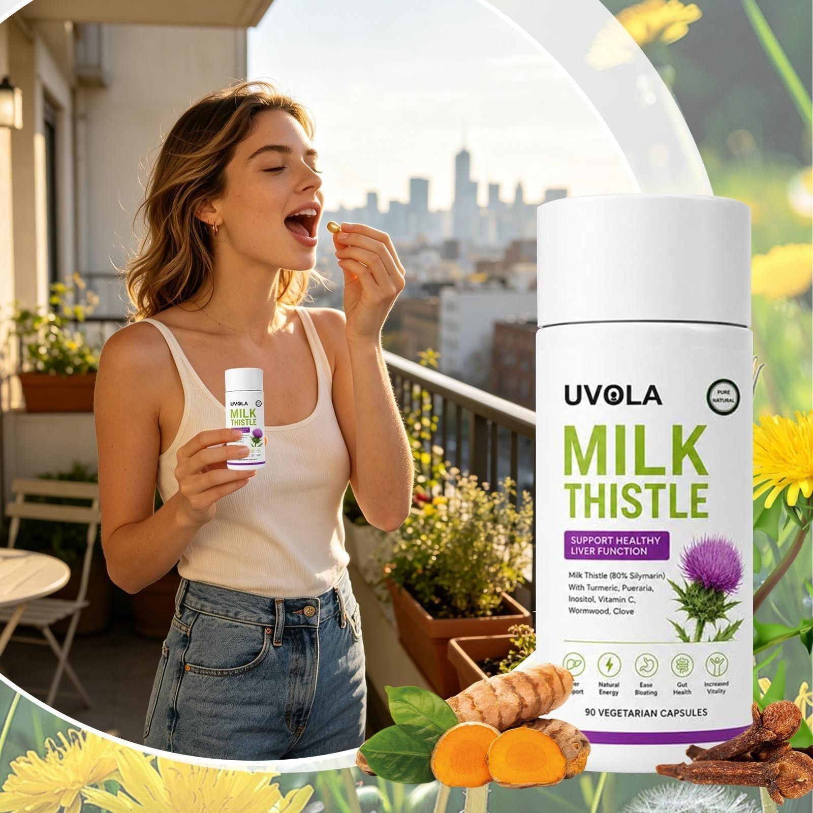 2x Uvola Milk Thistle Supplement, 80% Silymarin Liver Support Formula, 90Ct