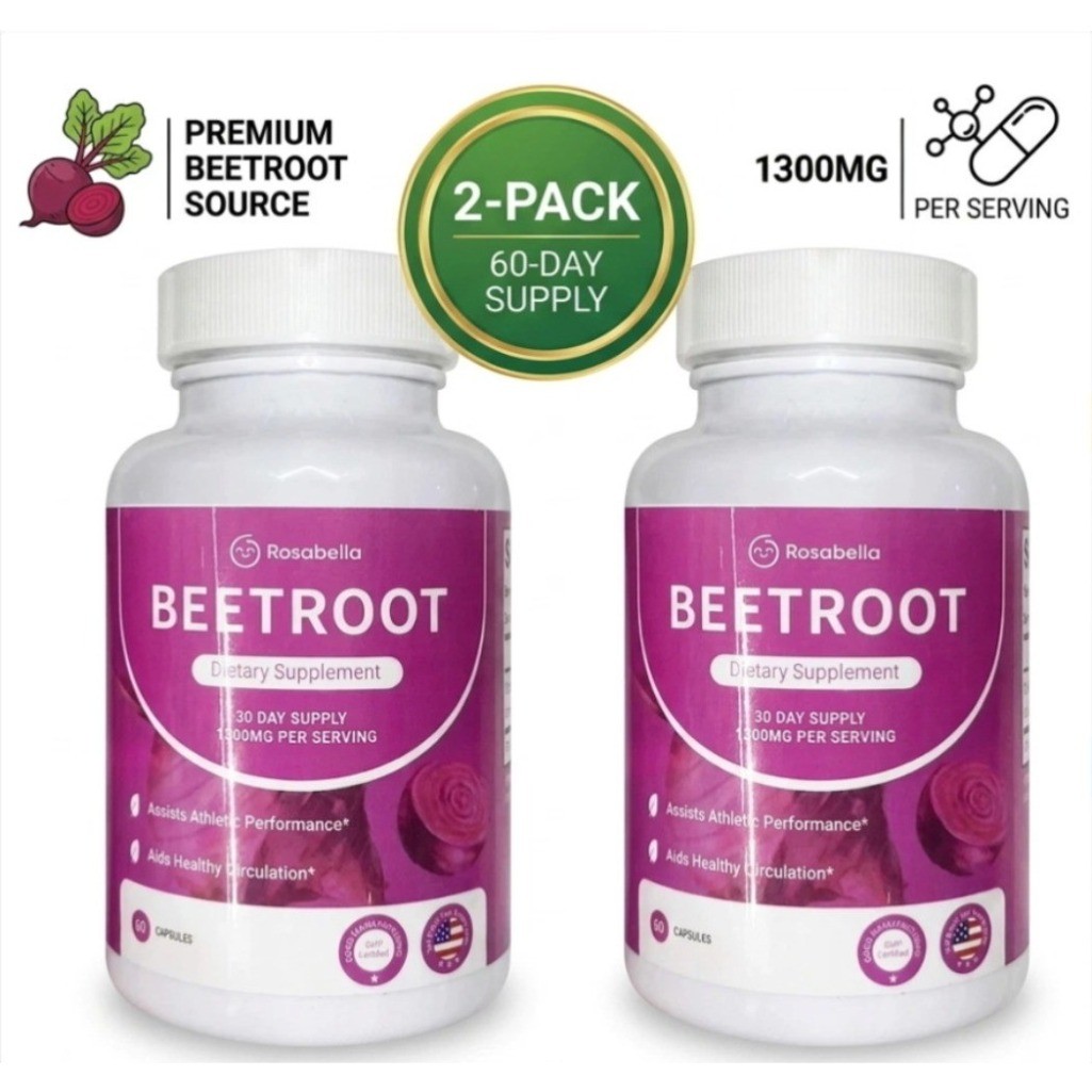 2 PACK Rosabella Beetroot 1300mg Capsules Supplement 120 Count (2 x 60ct) NEW