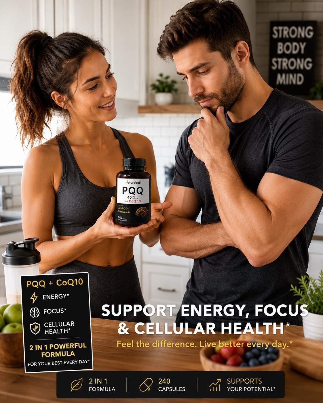 2-Pack NatureBell PQQ 40mg CoQ10 240 Capsules ZenPQQ Energy Focus Support