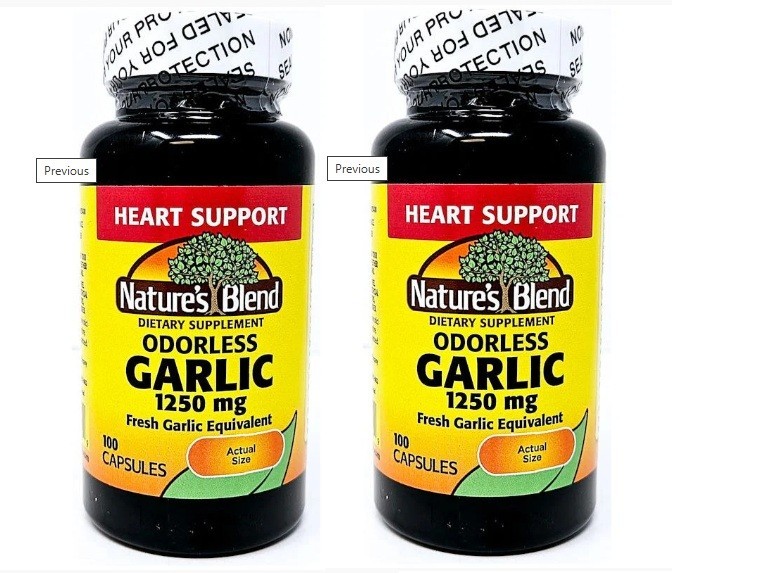 2 PACK Nature’s Blend Odorless Garlic Capsules 1250 mg 100 Ct