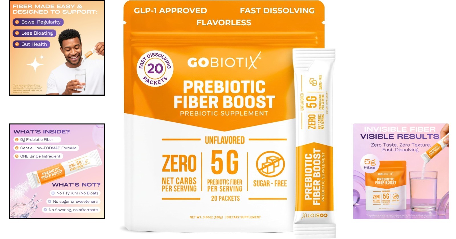 Plant-Based Prebiotic Fiber Powder for Digestive & Gut Health — Unflavored, ,…