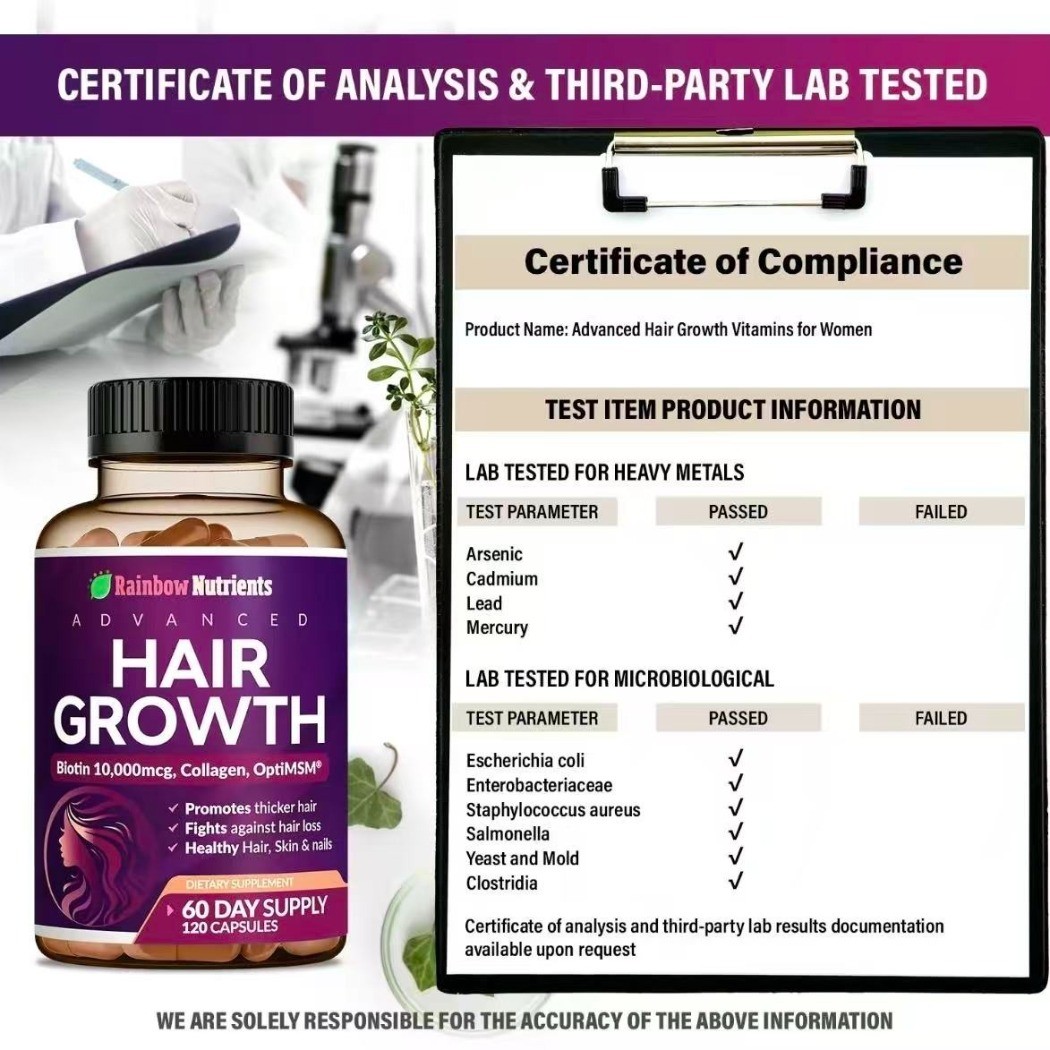 3PCS Rainbow Nutrients ADVANCED Hair Growth Vitamins – Biotin 10,000mcg,Collagen
