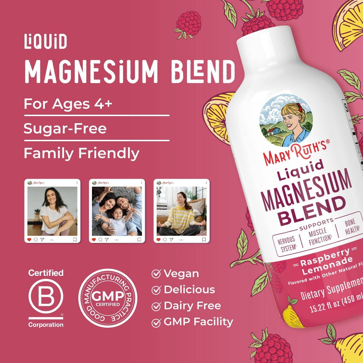 MaryRuth’s Liquid Magnesium Blend – Raspberry Lemonade – 15.22 fl oz