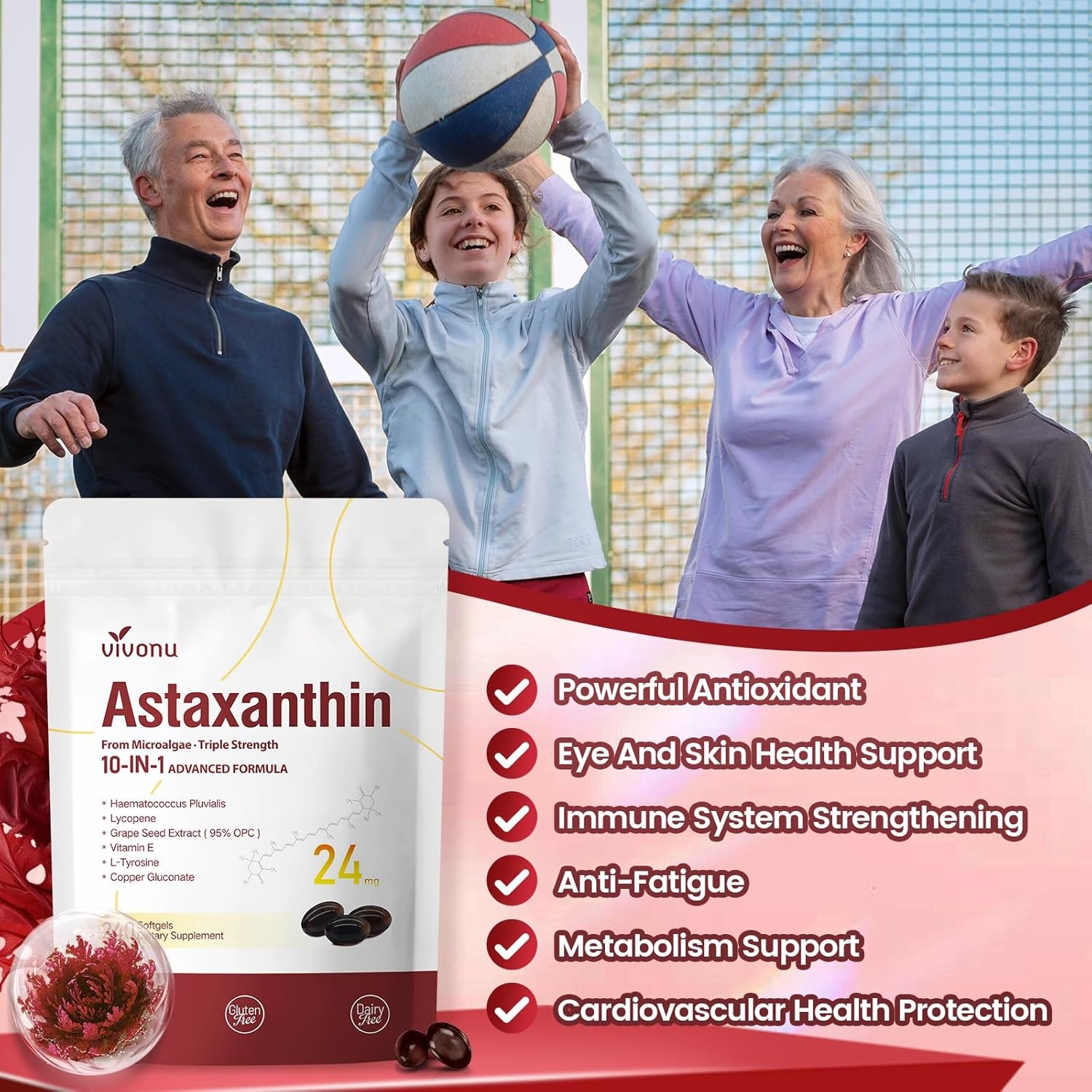 10 in 1 Astaxanthin Supplements 24Mg, 4 Month Supply, Astaxantina Antioxidant fr