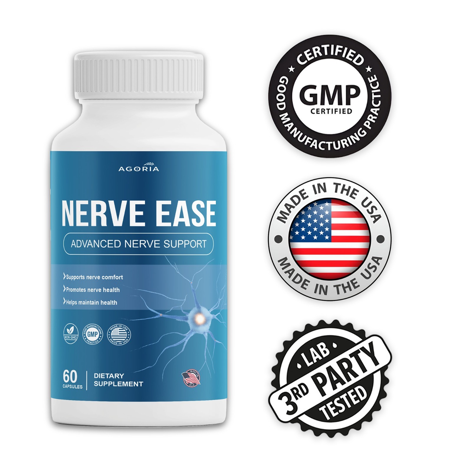 (1 Pack) Nerve Ease Nootropic Nerve Support Max Supplement, NerveEase Capsule