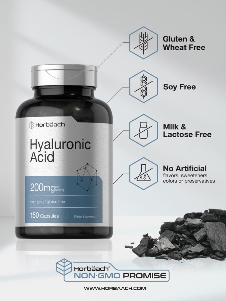 Hyaluronic Acid Capsules | 200 mg | 150 Count | Non-GMO | by Horbaach