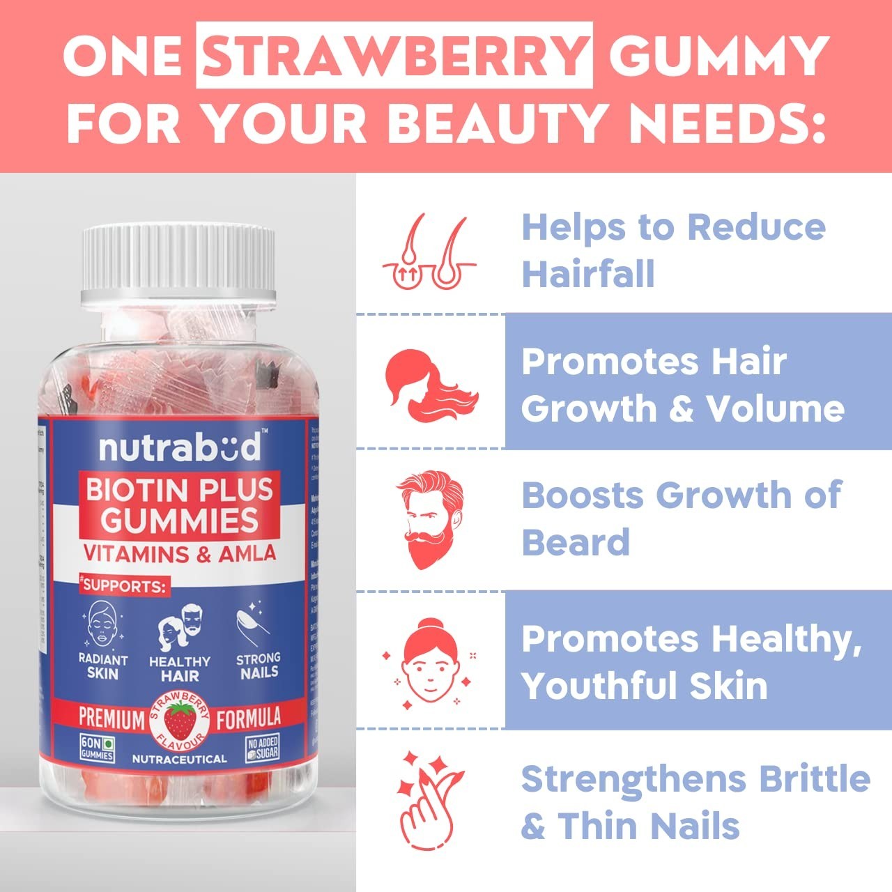 nutra.bud Biotin Hair Gummies 60 Count Pack of 3