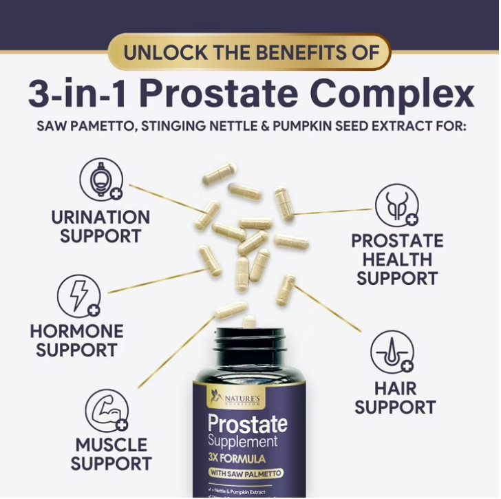 Prostate Health 1000mg 3X Formula w/ Saw Palmetto Capsules for Men