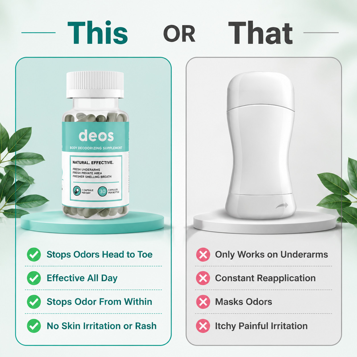Deos Chlorophyll Internal Deodorant Capsules Full Body Fresh Detox Support 30ct