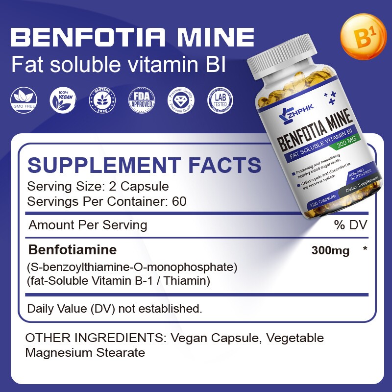 240 Benfotiamine Capsules 300mg Fat Soluble Thiamine Vit B1 NON-GMO,Gluten Free
