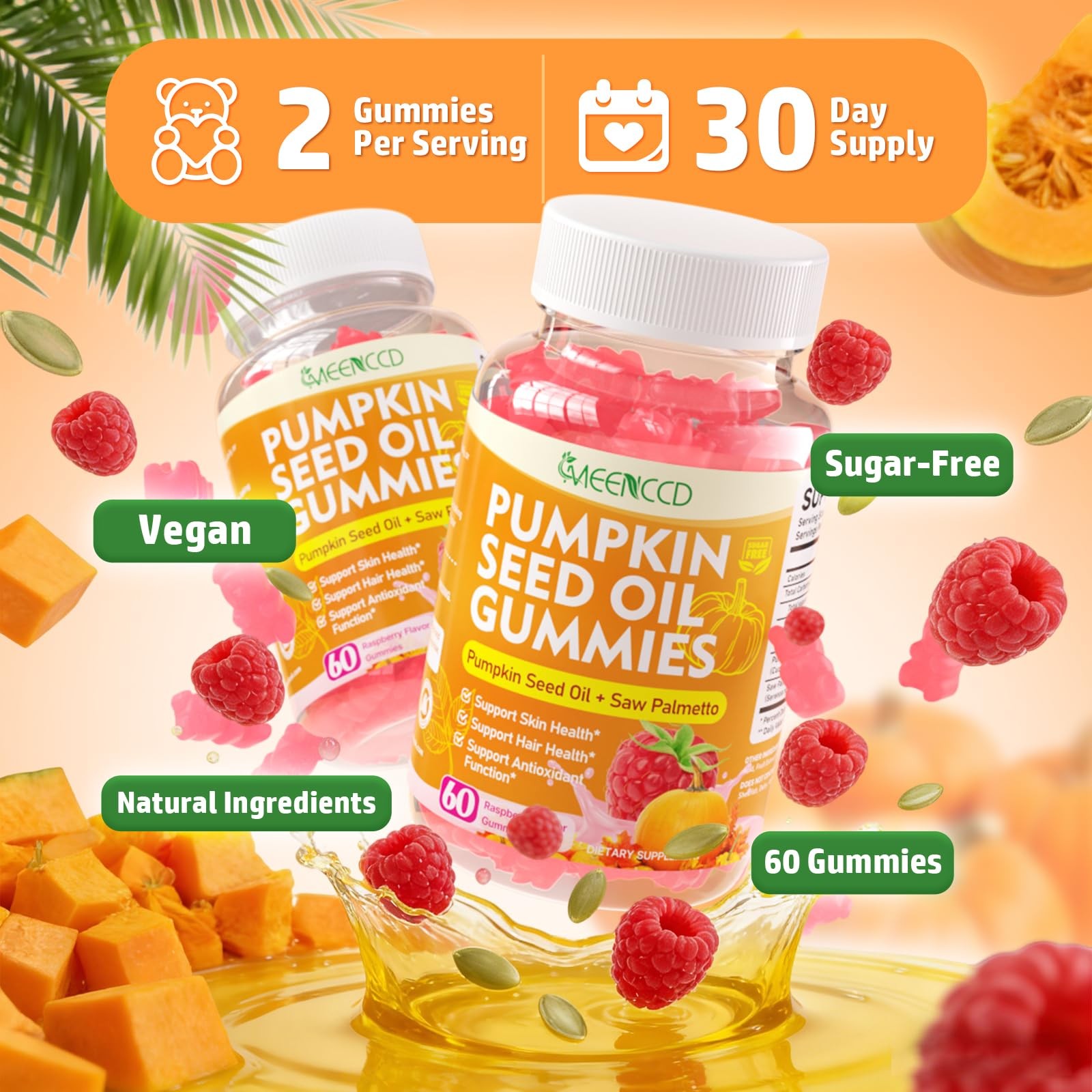 MEENCCD Pumpkin Seed Oil Gummies with Saw Palmetto, Pumpkin Seed Oil for Hair