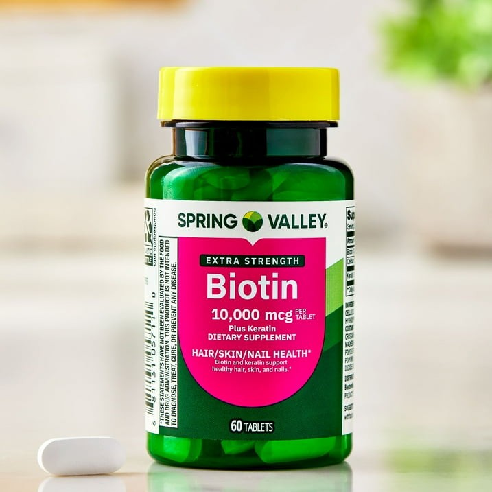 Spring Valley Biotin 10000mcg Keratin Hair Skin Nails Tablets 60 Count