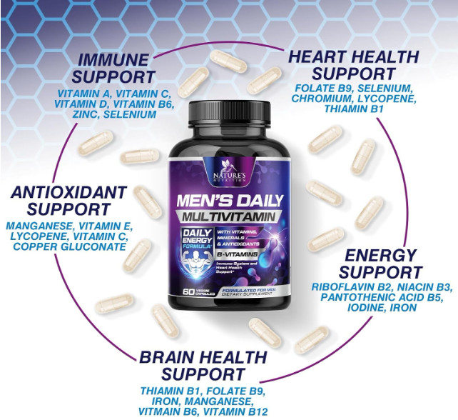 Multivitamin for Men Vitamin A, C, D, E, Zinc, Calcium, Multivitamins for Immune