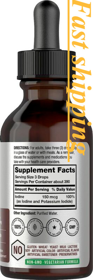 Liquid Iodine Solution Drops | 2 Fl Oz | 150 Mcg | Iodine & Potassium Iodine Sup
