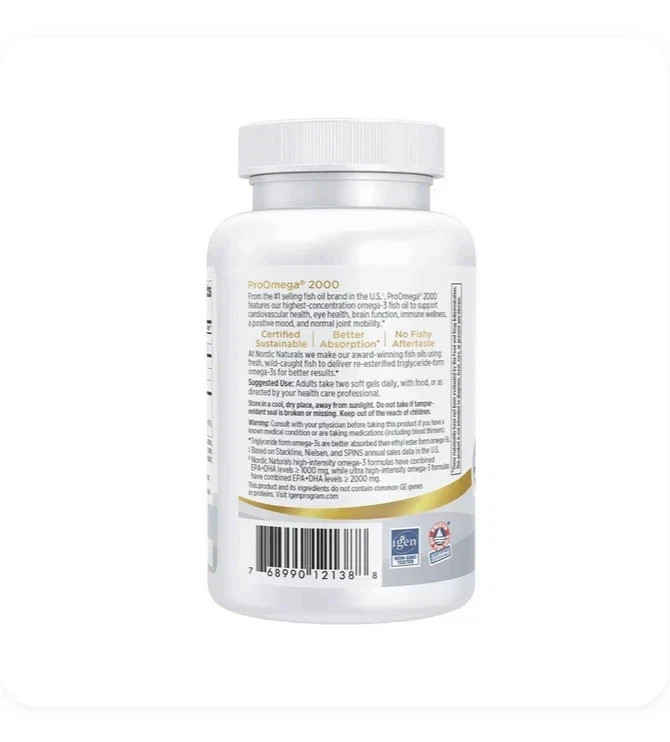 Nordic Naturals ProOmega 2000-D – Concentrated Omega-3s with Vitamin D3, 120 Ct