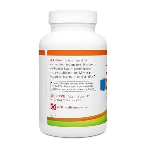 Wellness Resources High Potency d-Limonene Capsules 500mg, 120 Capsules – Orange