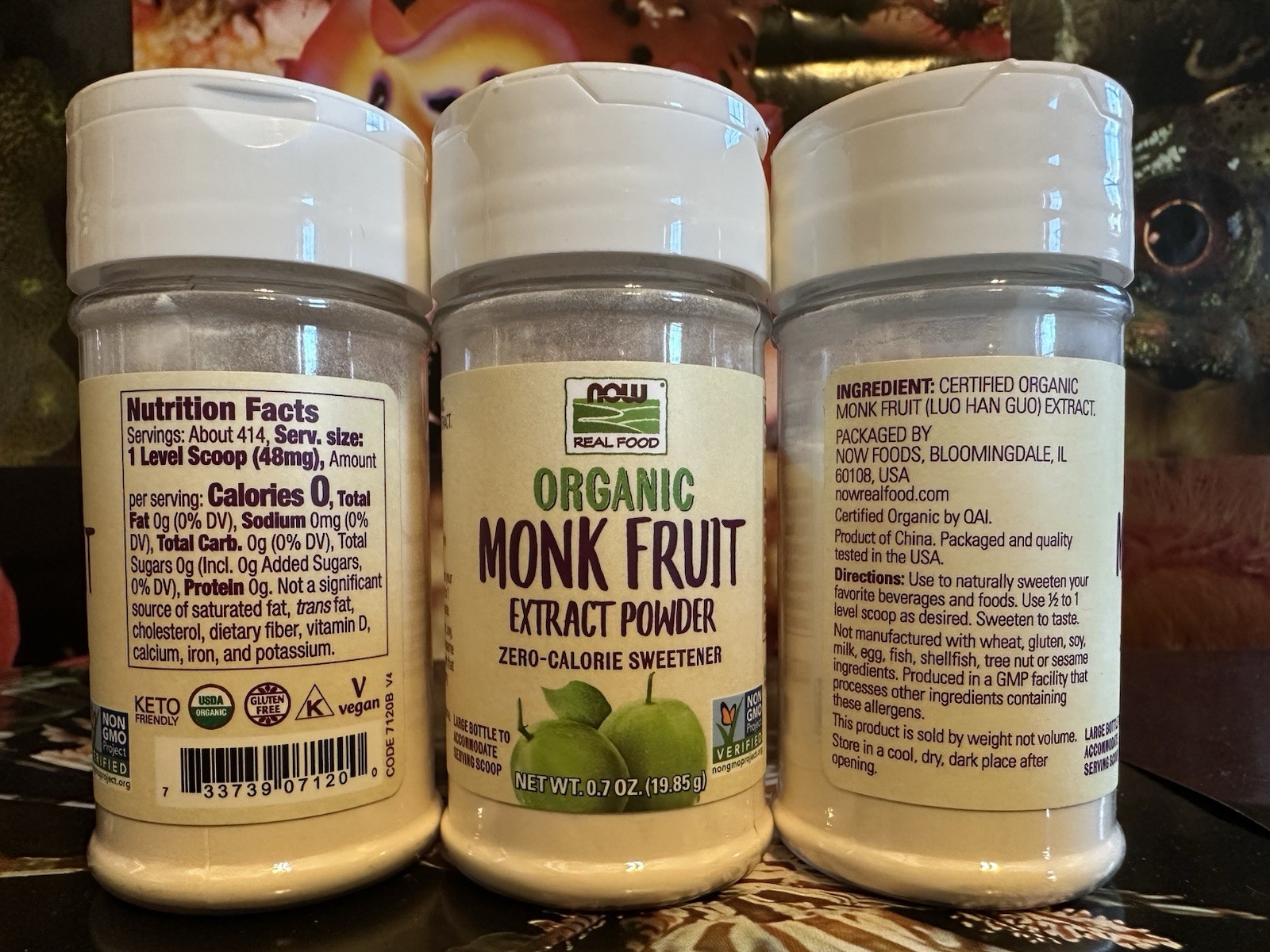 3x NOW Foods Certified Organic Monk Fruit Powder 0-Calorie Sweetener 414 Serving